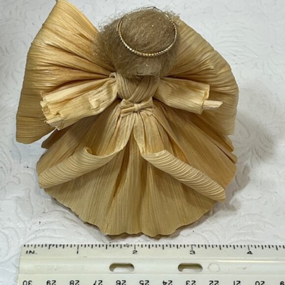 Nan’s 1992 Corn Husk Nativity Christmas Angel w/Halo Figure Tree Ornament 4" - Picture 7 of 8